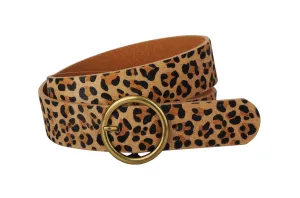 Leopard Print Calf Hair Belt: Tan / S