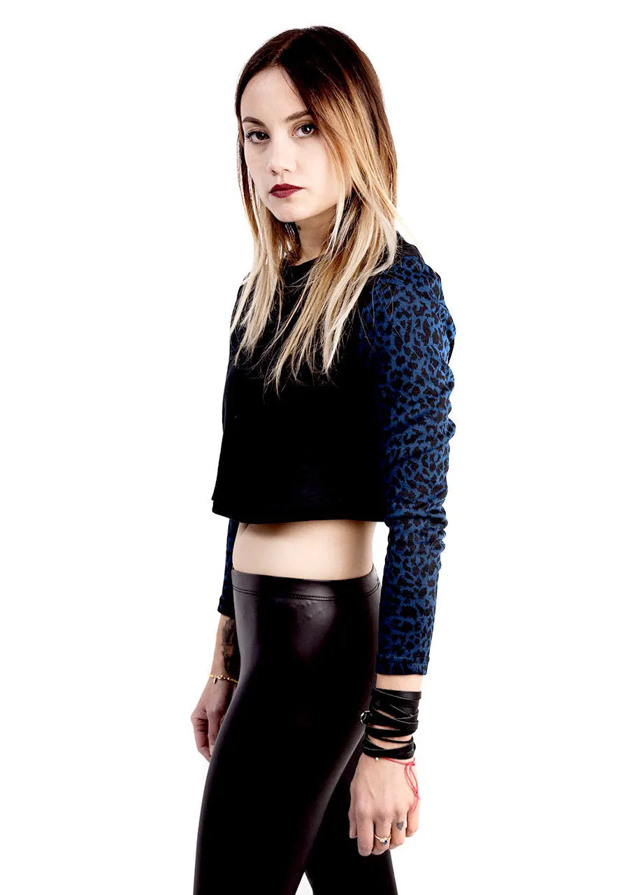 Leopard Sleeve Cropped Sweatshirt