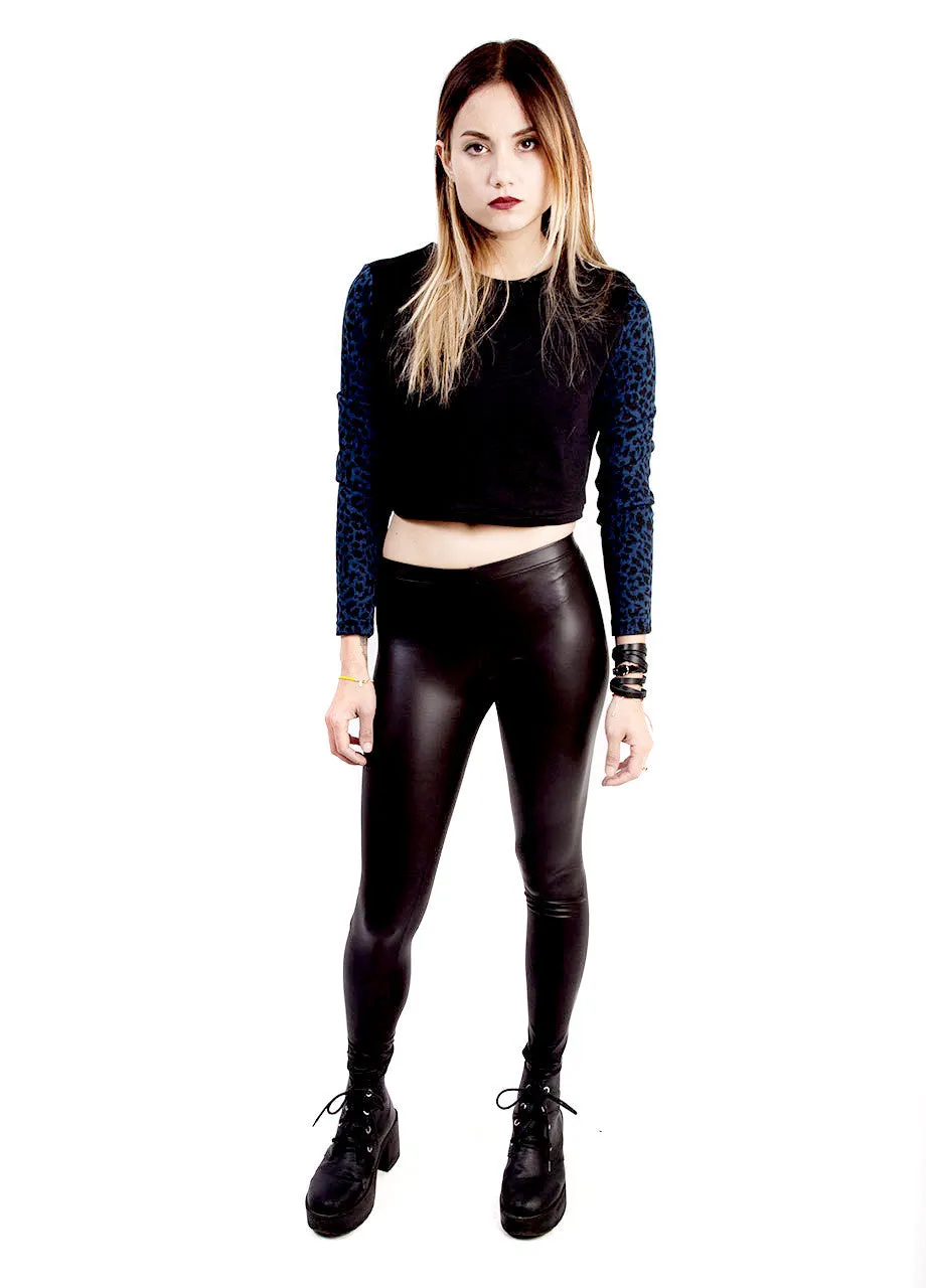 Leopard Sleeve Cropped Sweatshirt