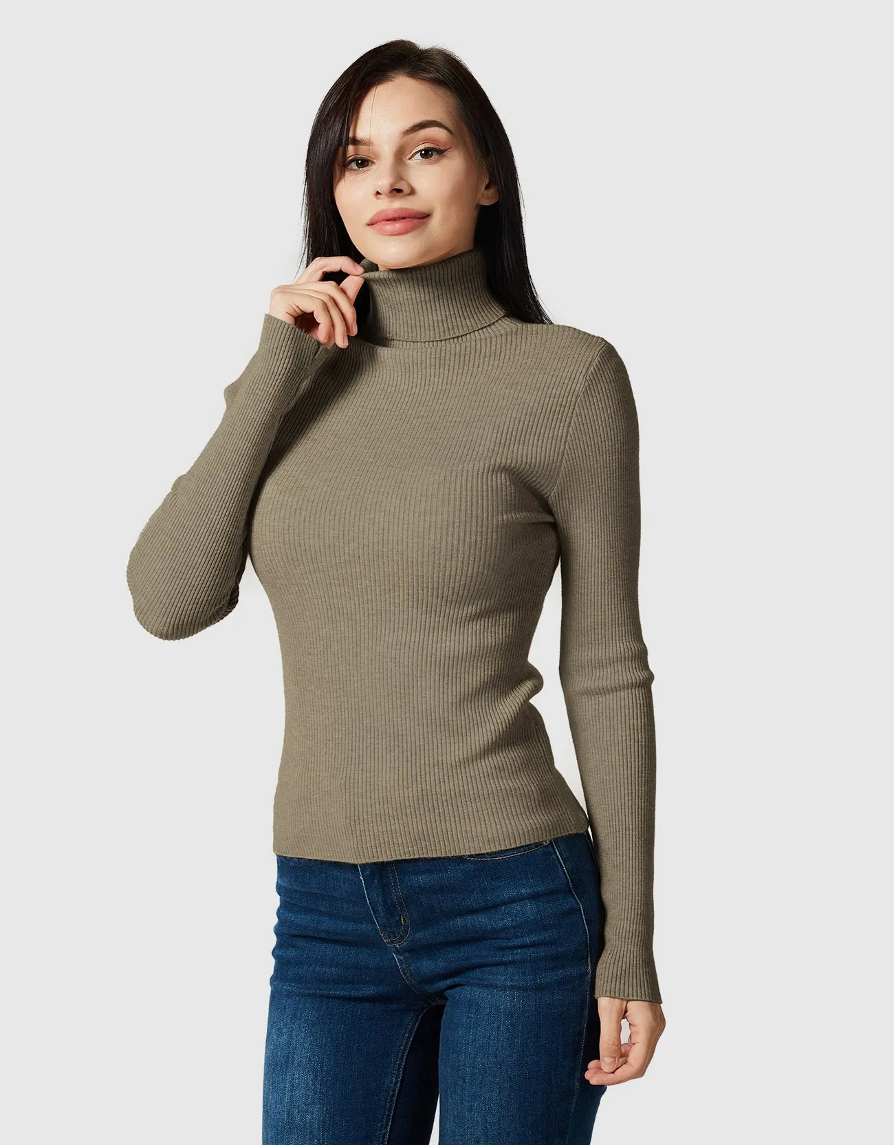 Lightweight Ribbed Turtleneck for Women Slim Fit