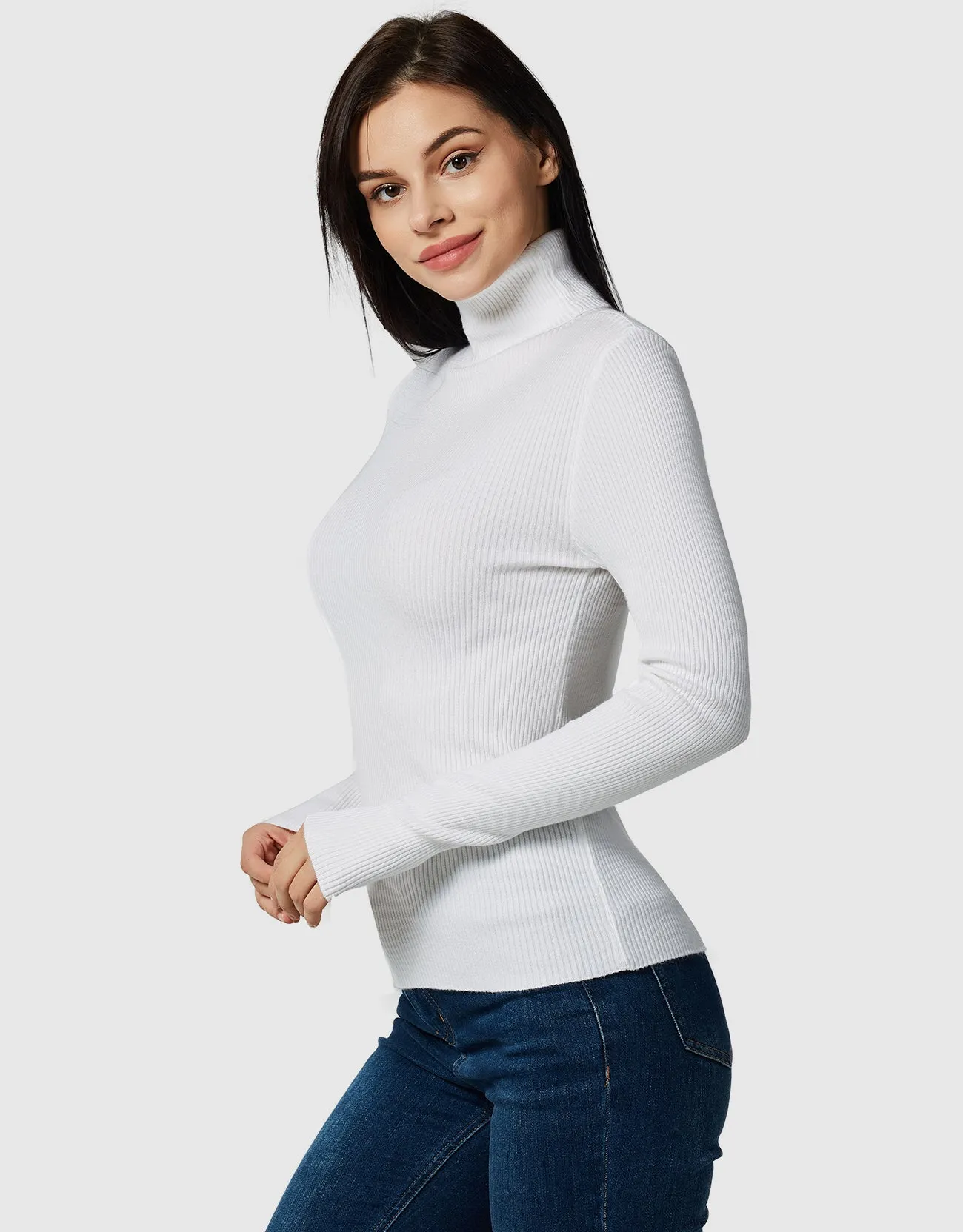 Lightweight Ribbed Turtleneck for Women Slim Fit