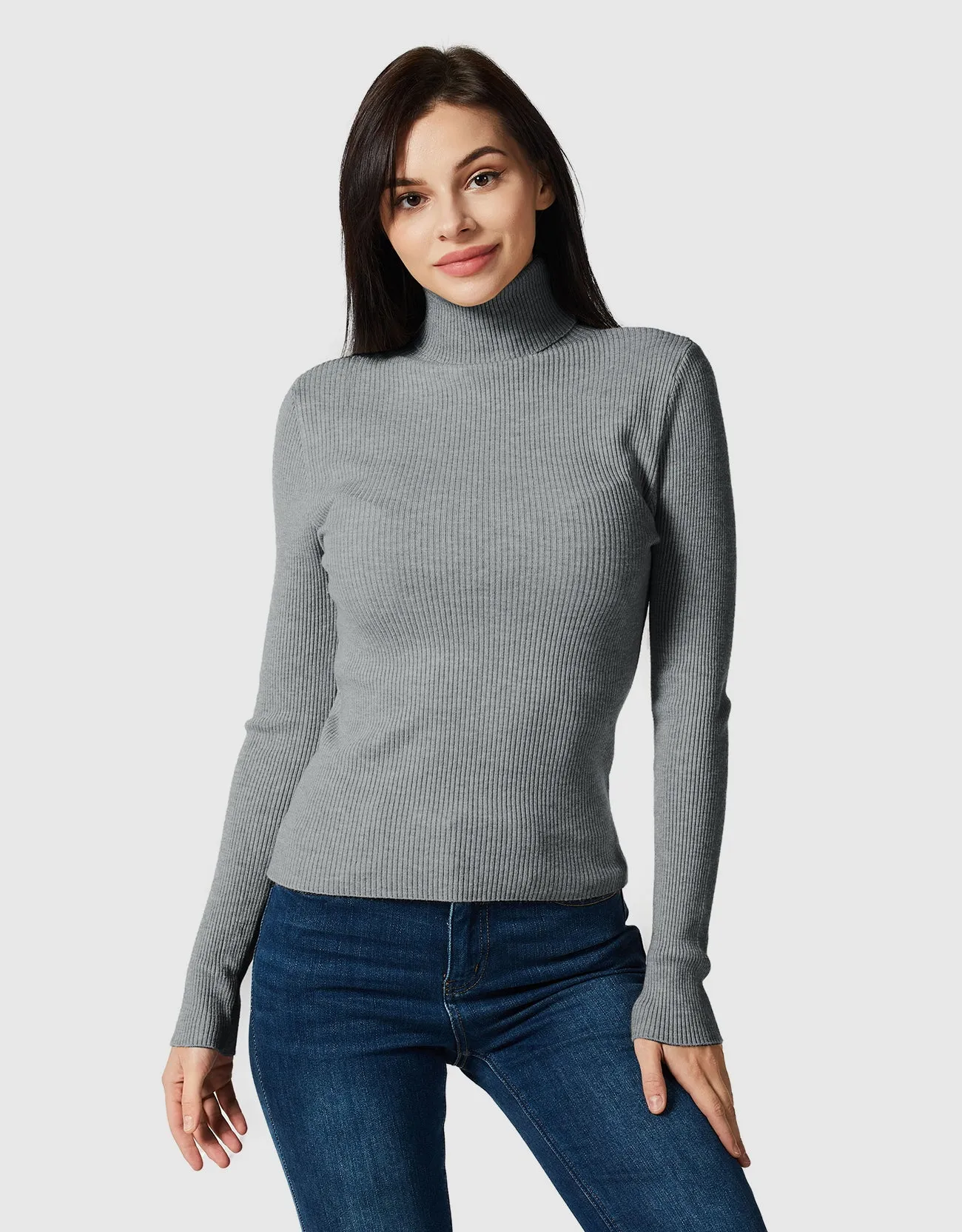 Lightweight Ribbed Turtleneck for Women Slim Fit