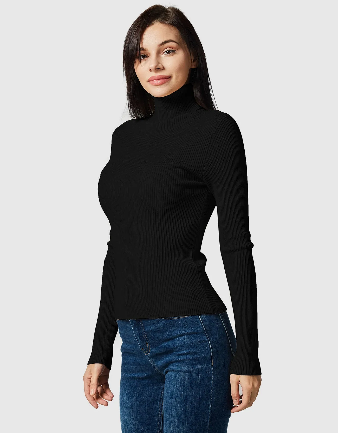 Lightweight Ribbed Turtleneck for Women Slim Fit