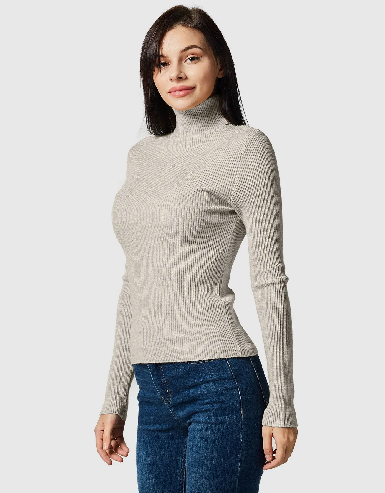 Lightweight Ribbed Turtleneck for Women Slim Fit