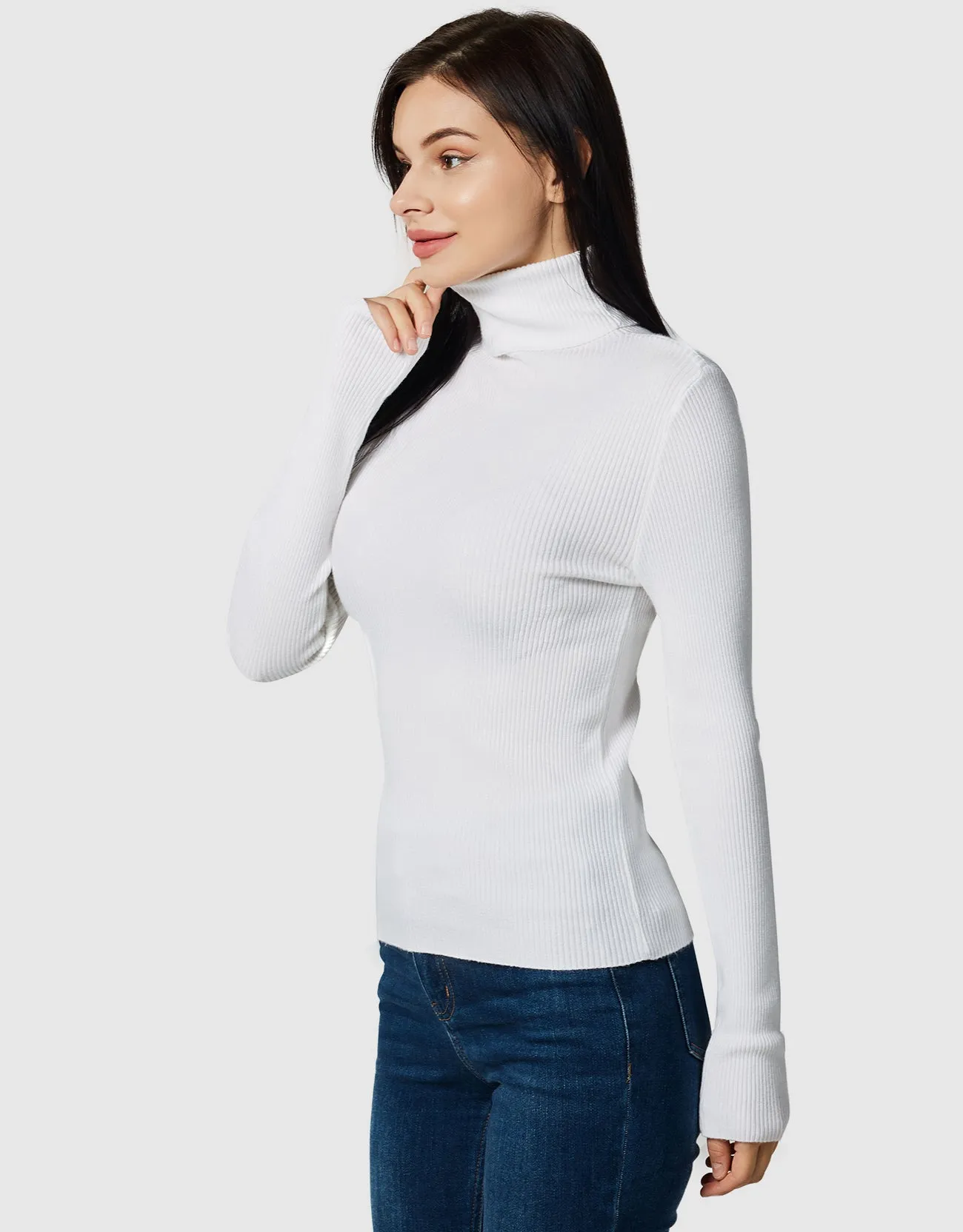 Lightweight Ribbed Turtleneck for Women Slim Fit