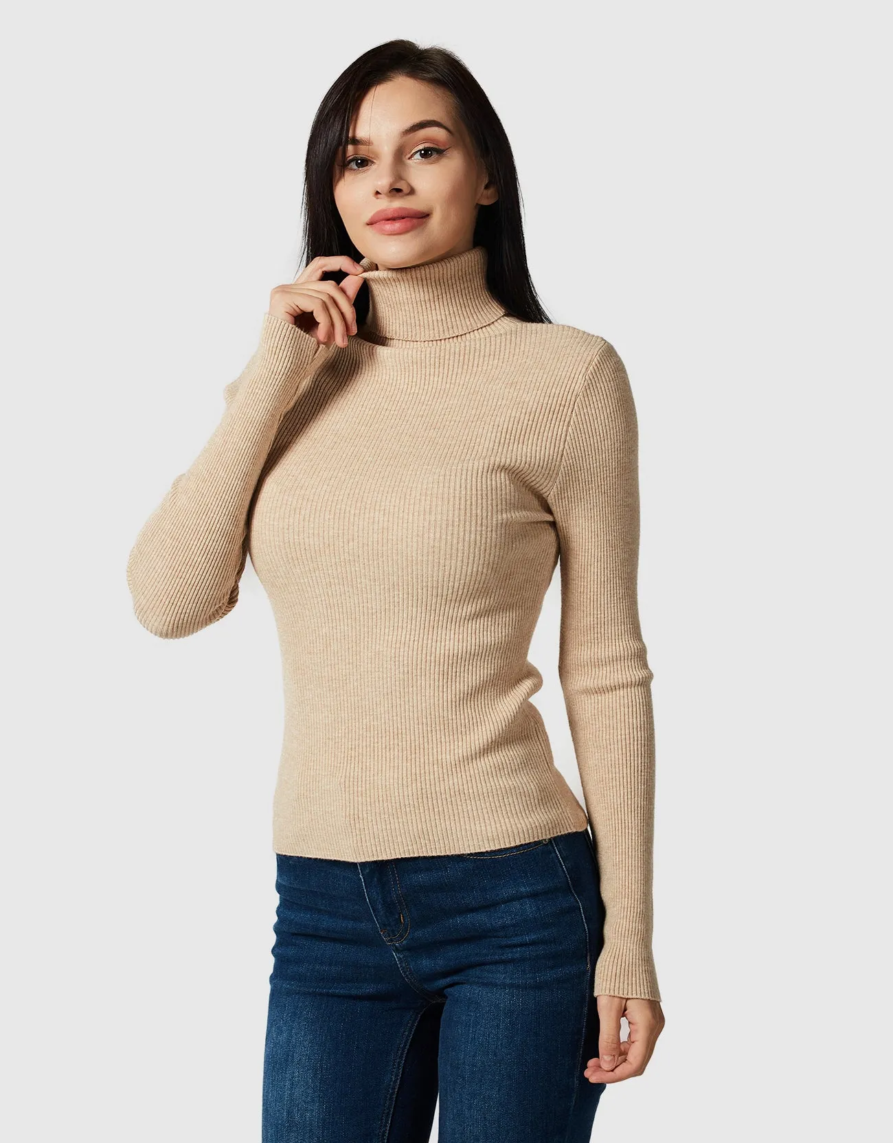 Lightweight Ribbed Turtleneck for Women Slim Fit