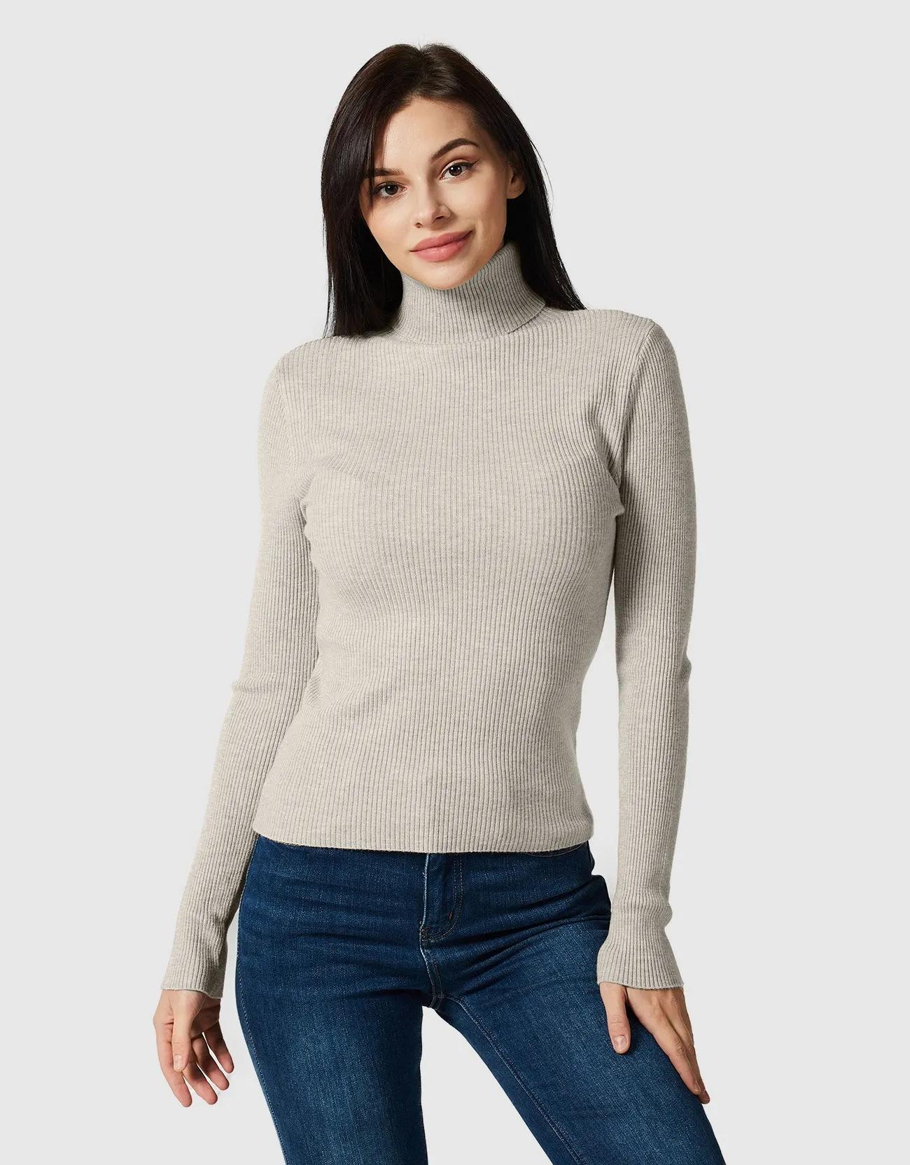 Lightweight Ribbed Turtleneck for Women Slim Fit