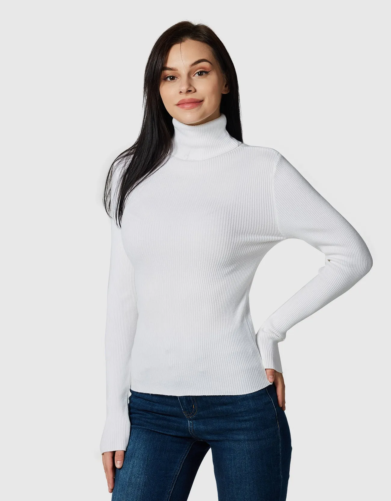 Lightweight Ribbed Turtleneck for Women Slim Fit