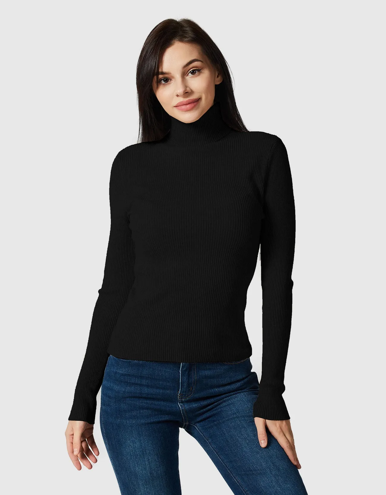 Lightweight Ribbed Turtleneck for Women Slim Fit