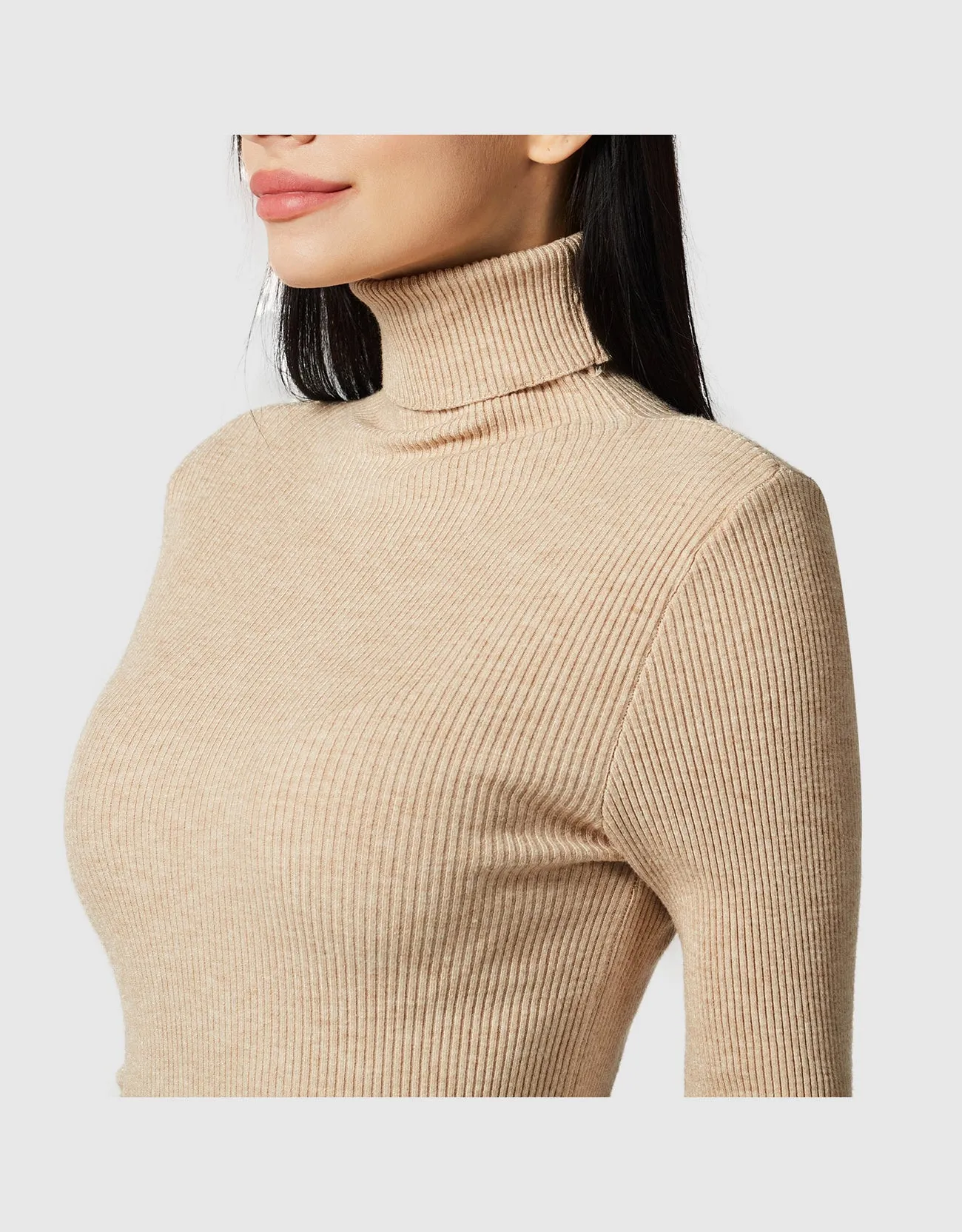 Lightweight Ribbed Turtleneck for Women Slim Fit