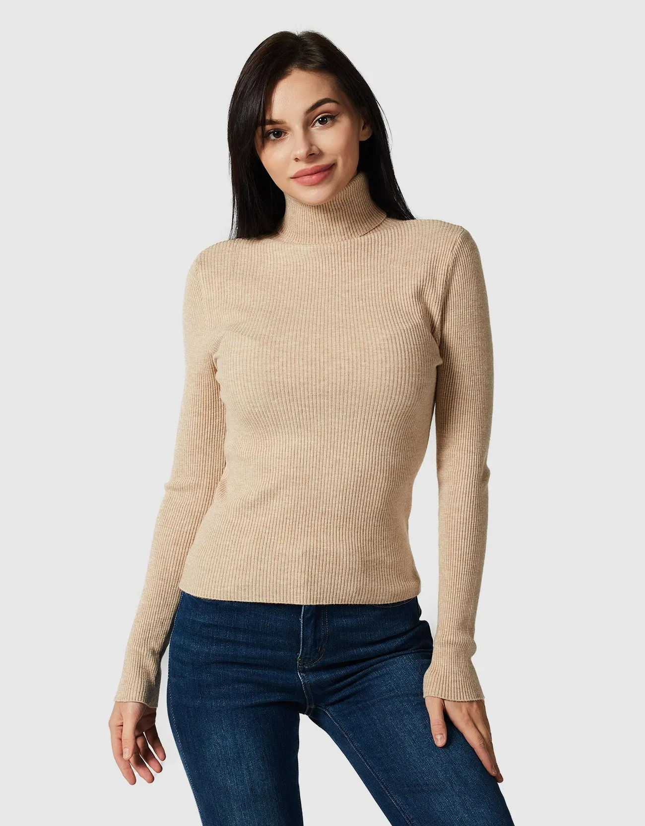 Lightweight Ribbed Turtleneck for Women Slim Fit