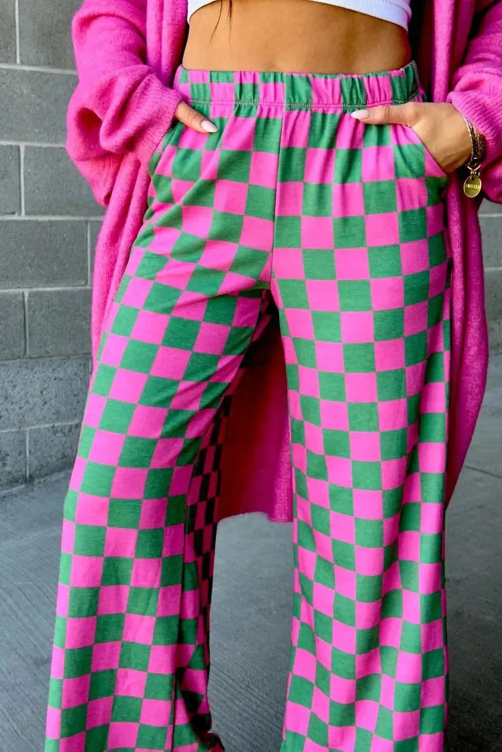 'Lola' Checkered Wide Leg Pants
