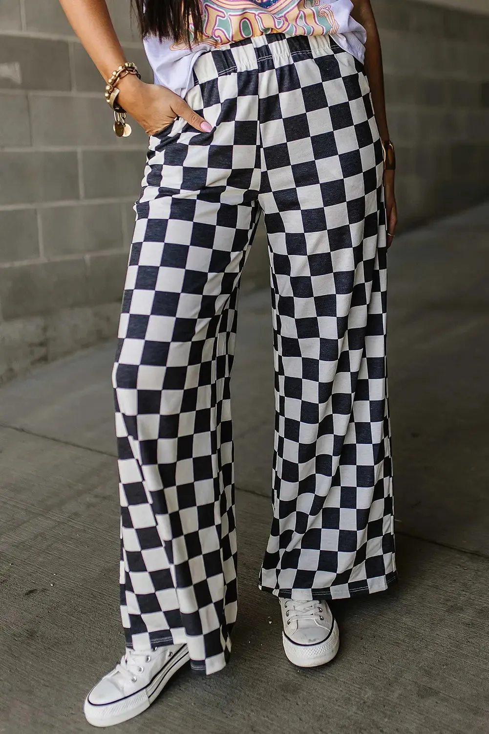 'Lola' Checkered Wide Leg Pants