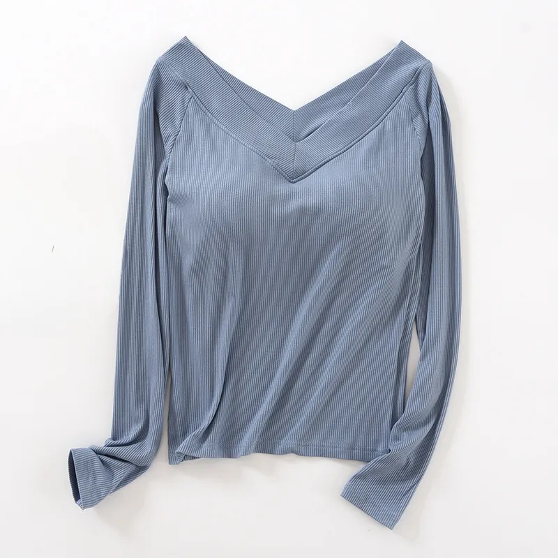 Long Sleeve Off Shoulder Built-in Bra Top