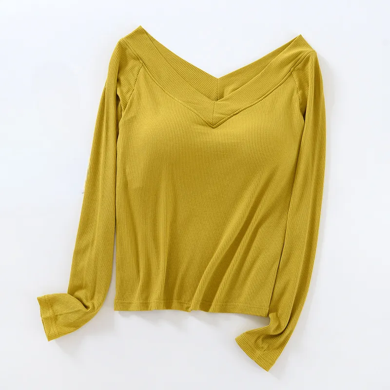Long Sleeve Off Shoulder Built-in Bra Top