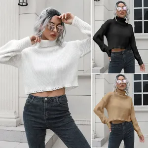 Loose Fitting Long Sleeved Cropped Sweater with a Turtleneck