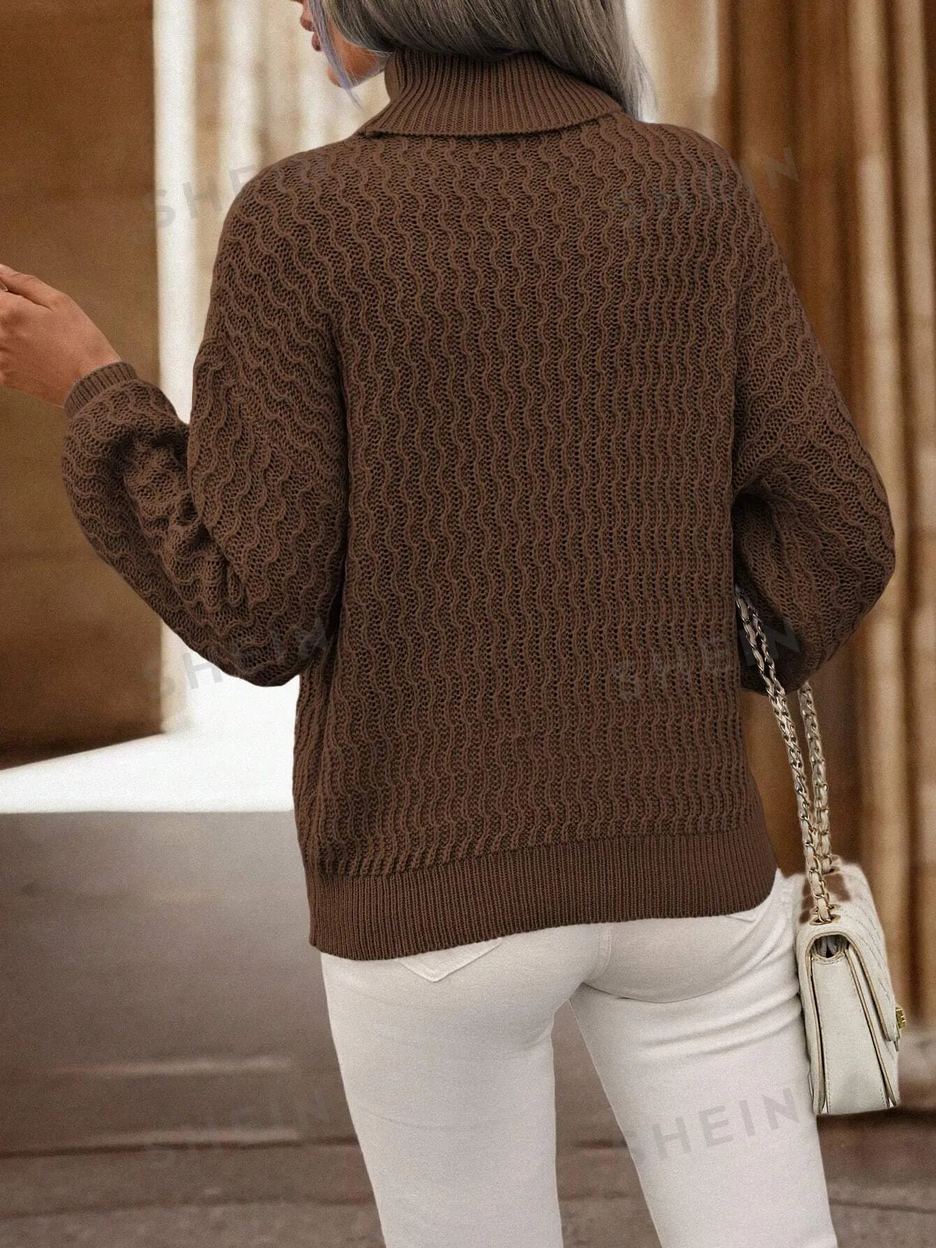 LUNE Turtleneck Drop Shoulder Sweater