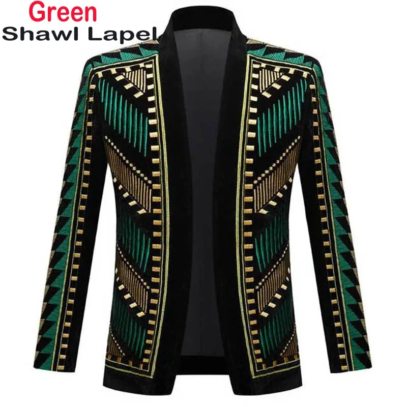 Luxury Baroque Gold Floral Embroidery Blazer Jacket Men Shawl Lapel Velvet Cardigan Blazers Men Wedding Party Prom Costume Homme