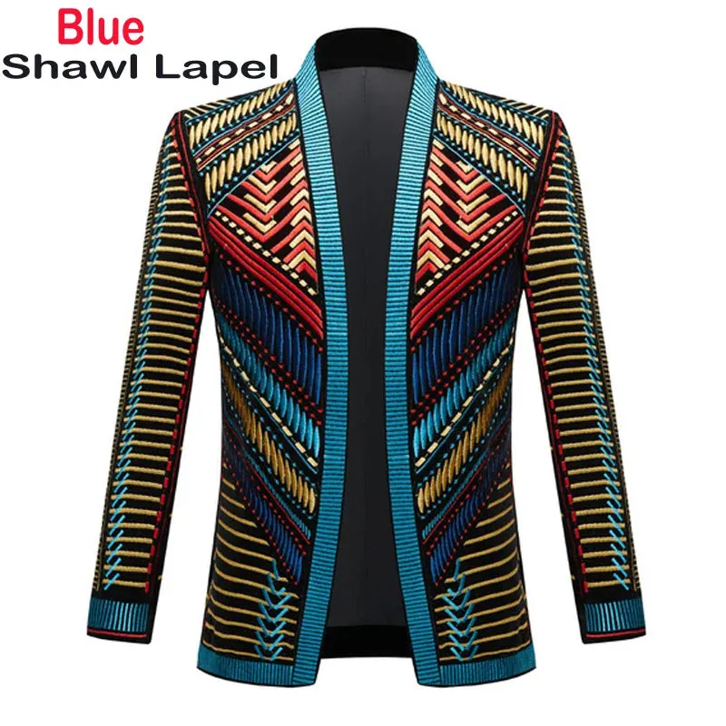 Luxury Baroque Gold Floral Embroidery Blazer Jacket Men Shawl Lapel Velvet Cardigan Blazers Men Wedding Party Prom Costume Homme