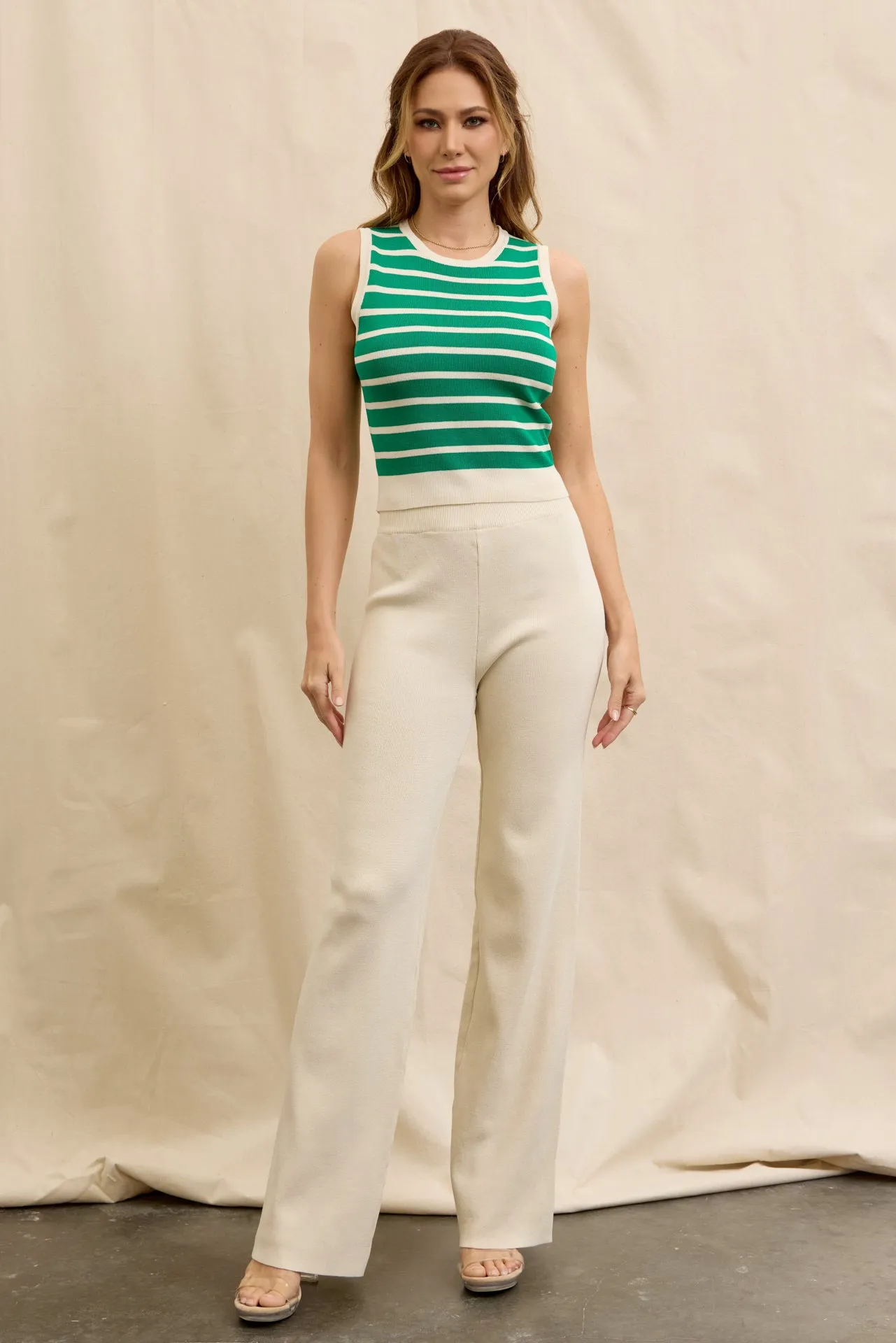 Maggie Stripe Knit Sleeveless Top and Pants Set