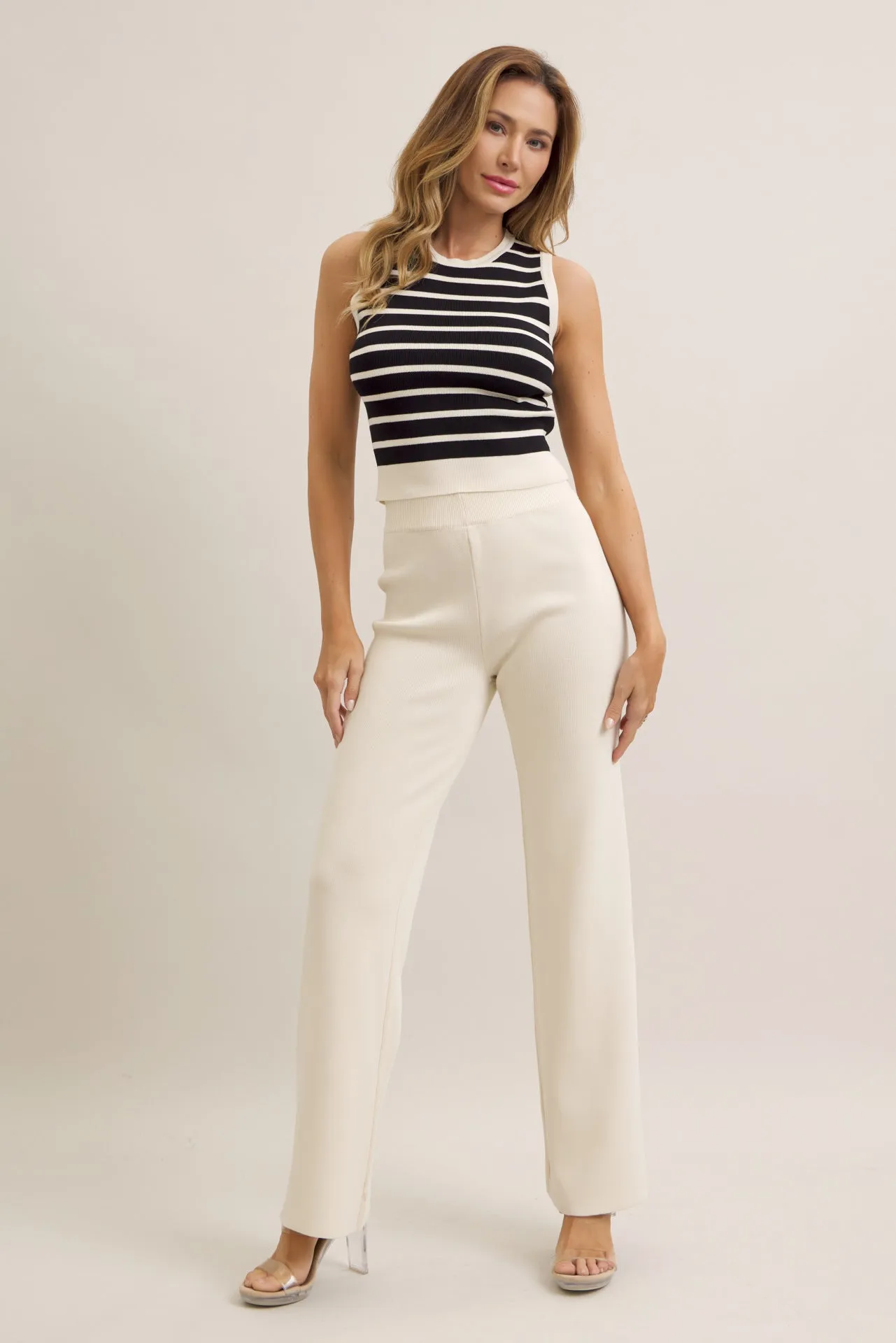 Maggie Stripe Knit Sleeveless Top and Pants Set