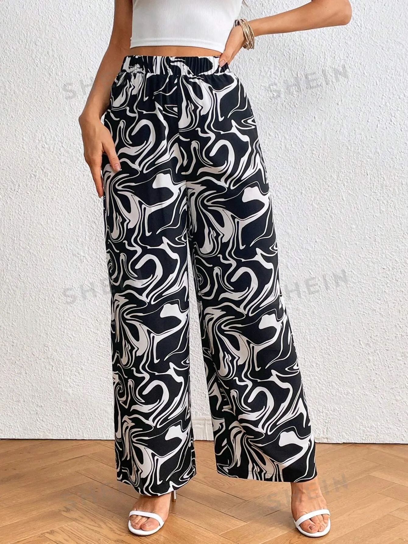 Marble Print Wide Leg Pants