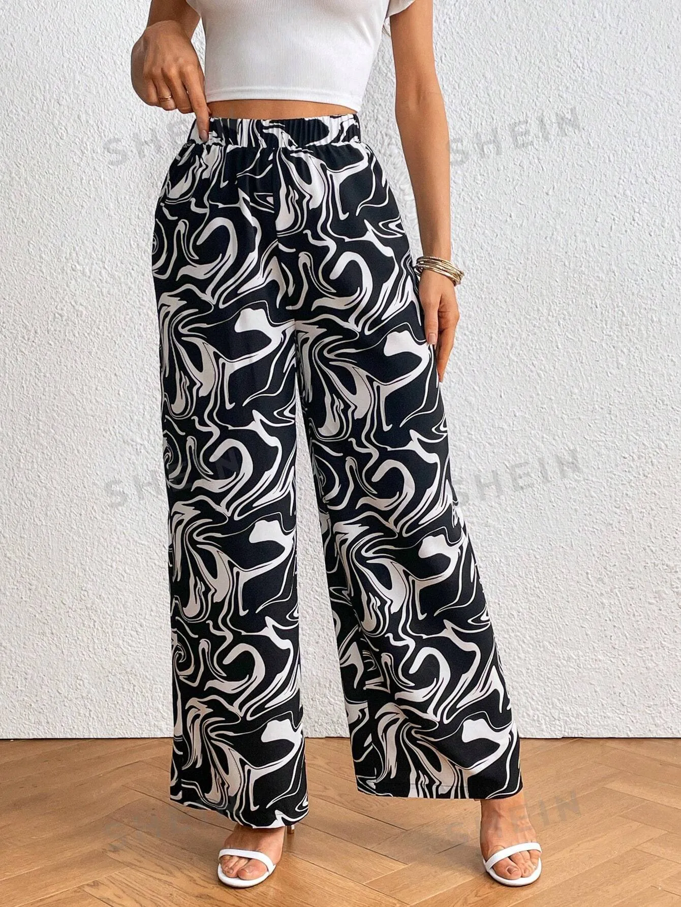 Marble Print Wide Leg Pants