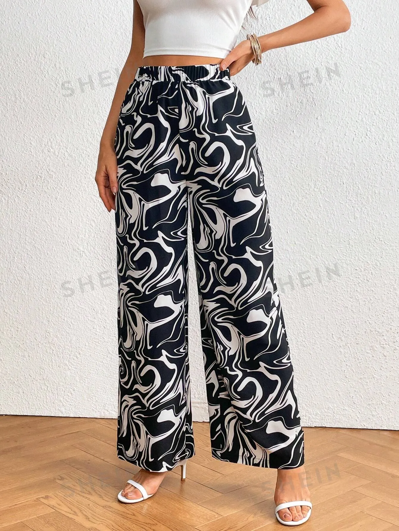 Marble Print Wide Leg Pants