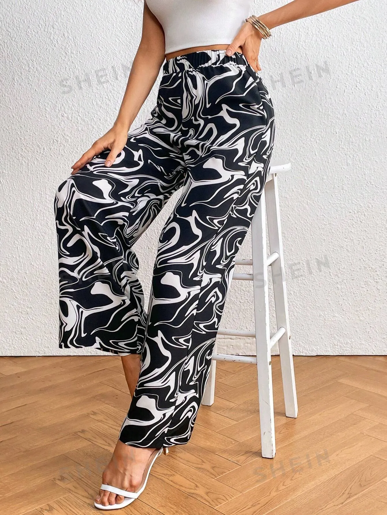 Marble Print Wide Leg Pants