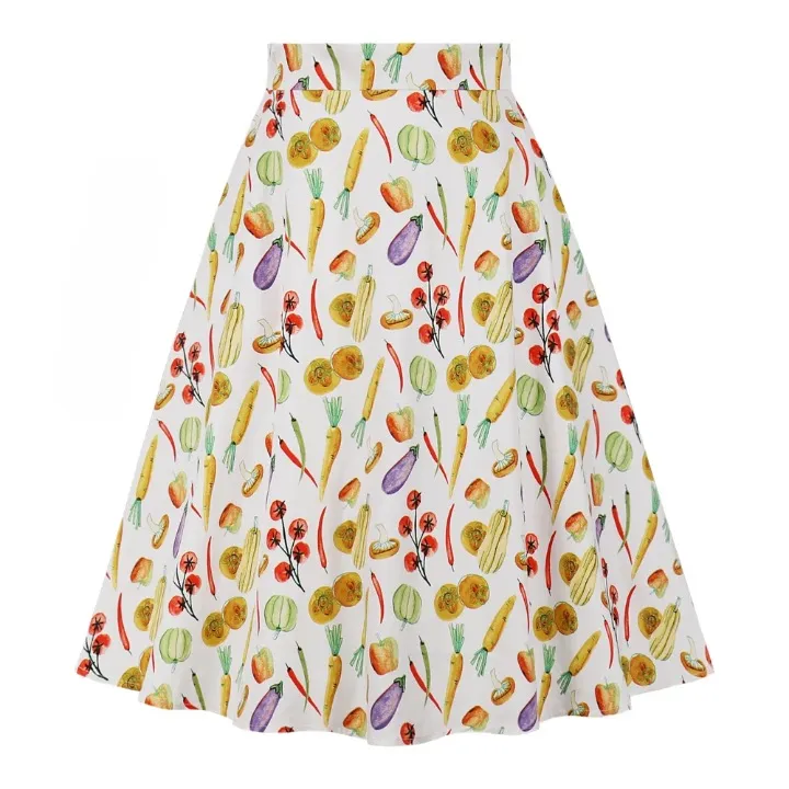 Marietta Retro Prints Flare Midi Skirts