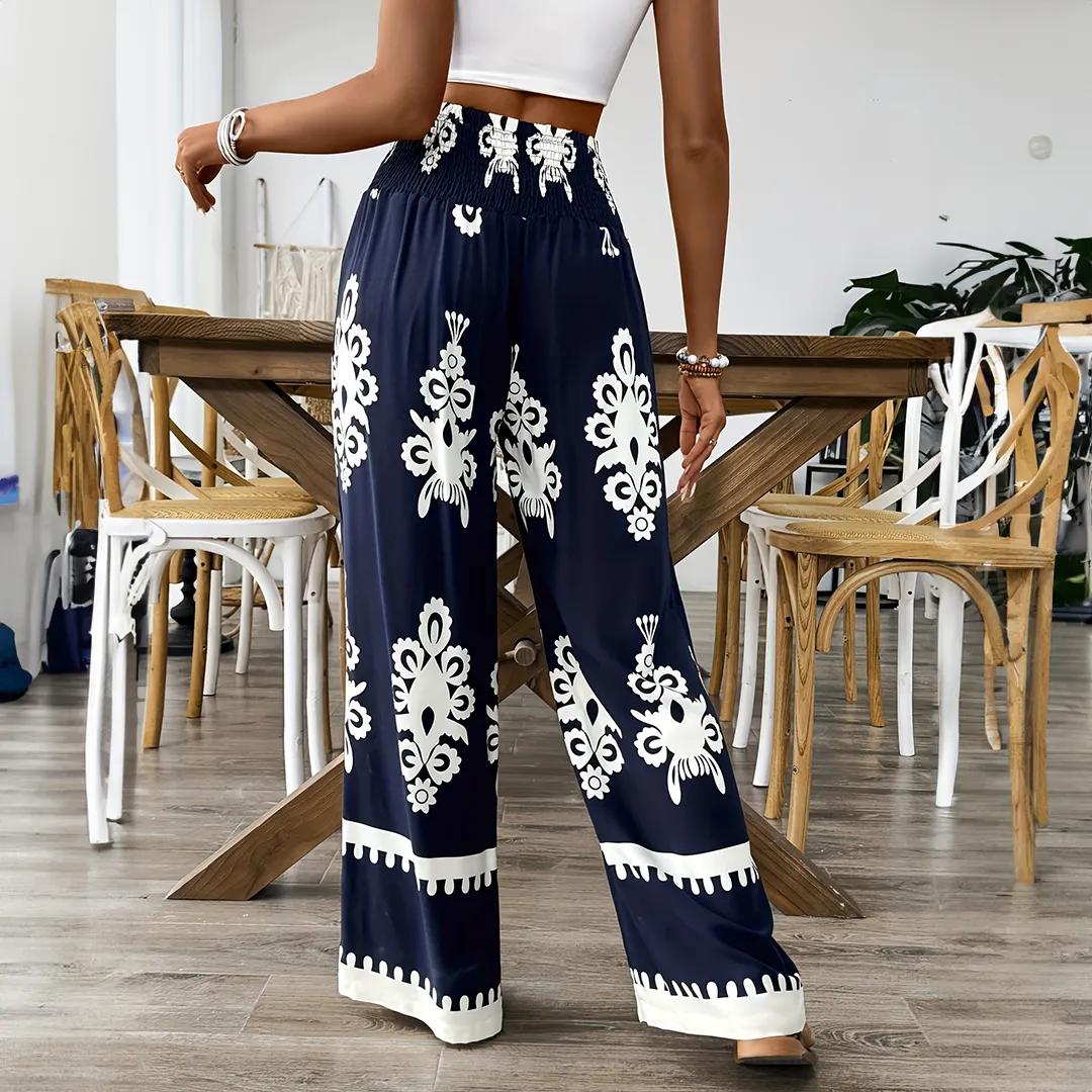 Mason | Boho Wide Leg Pants – High Waist Printed Summer Trousers
