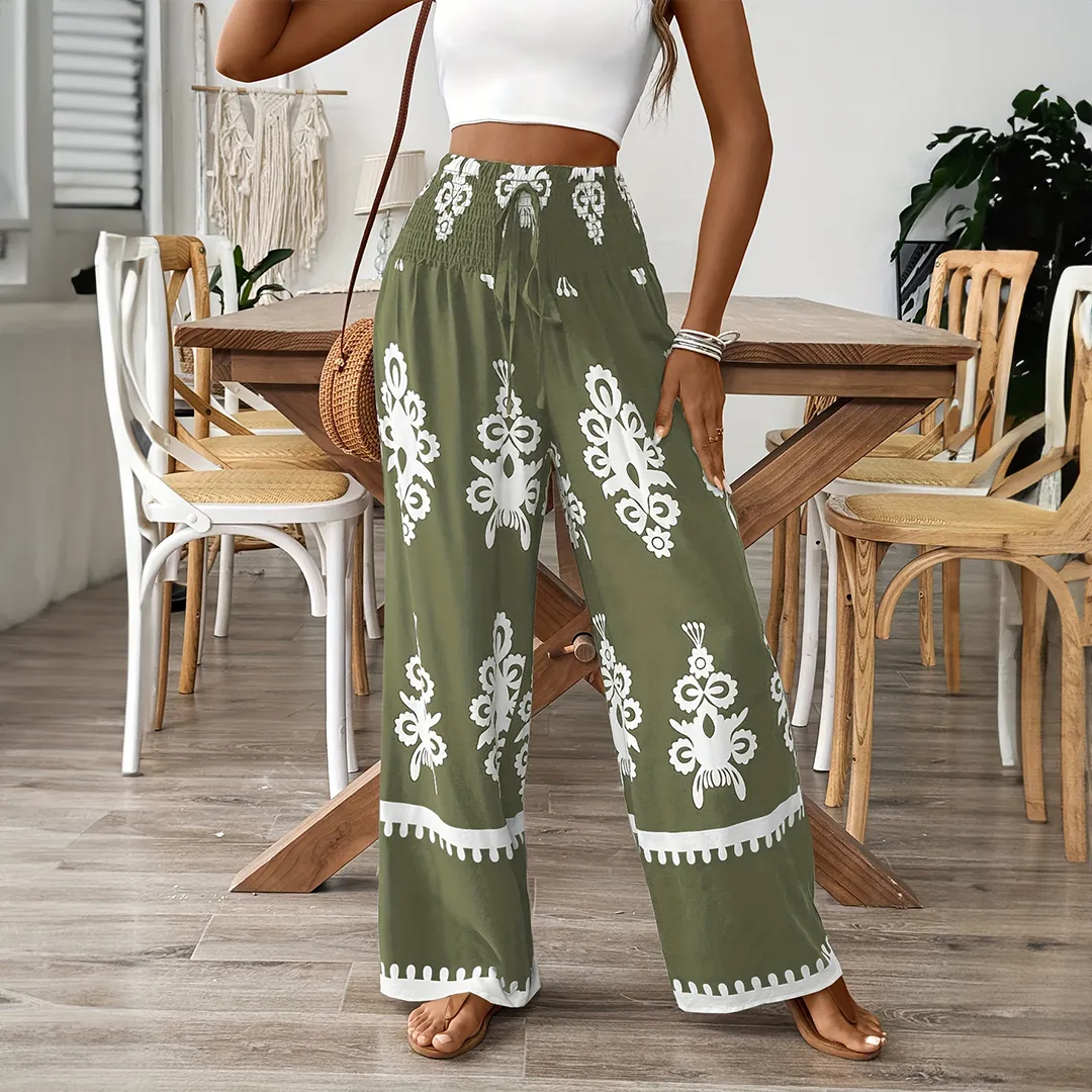 Mason | Boho Wide Leg Pants – High Waist Printed Summer Trousers