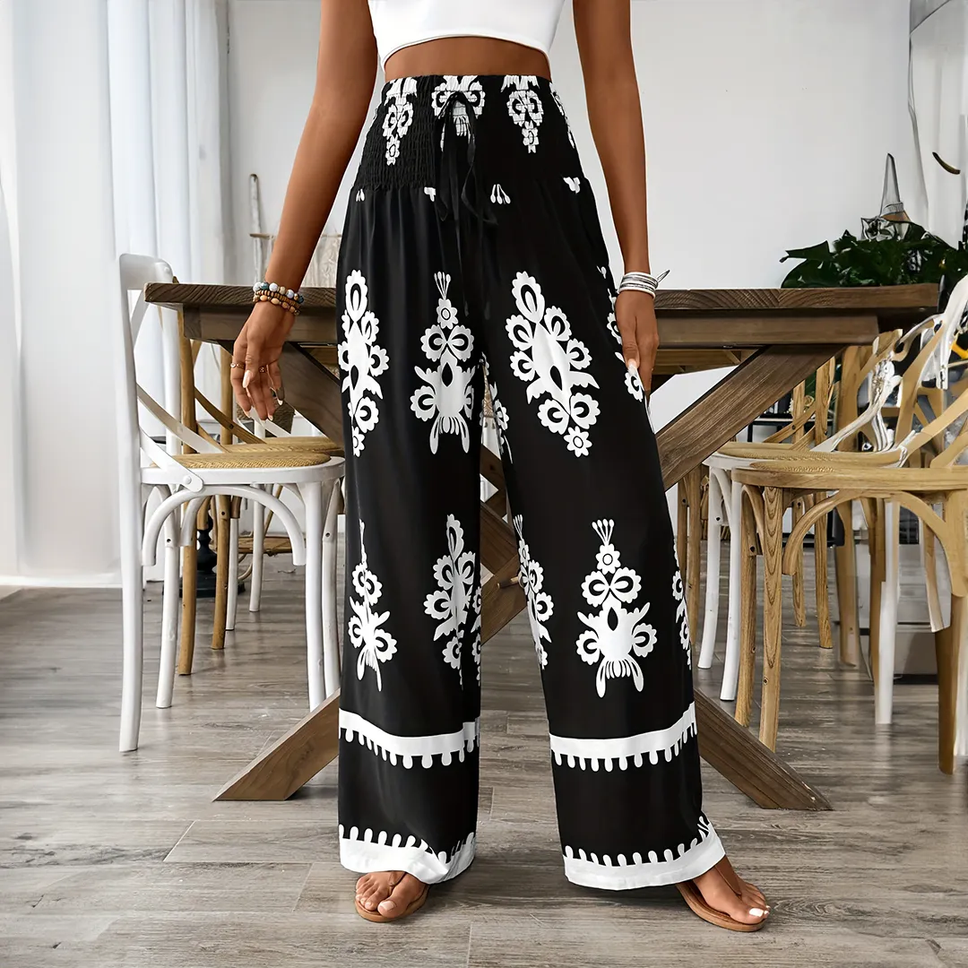 Mason | Boho Wide Leg Pants – High Waist Printed Summer Trousers