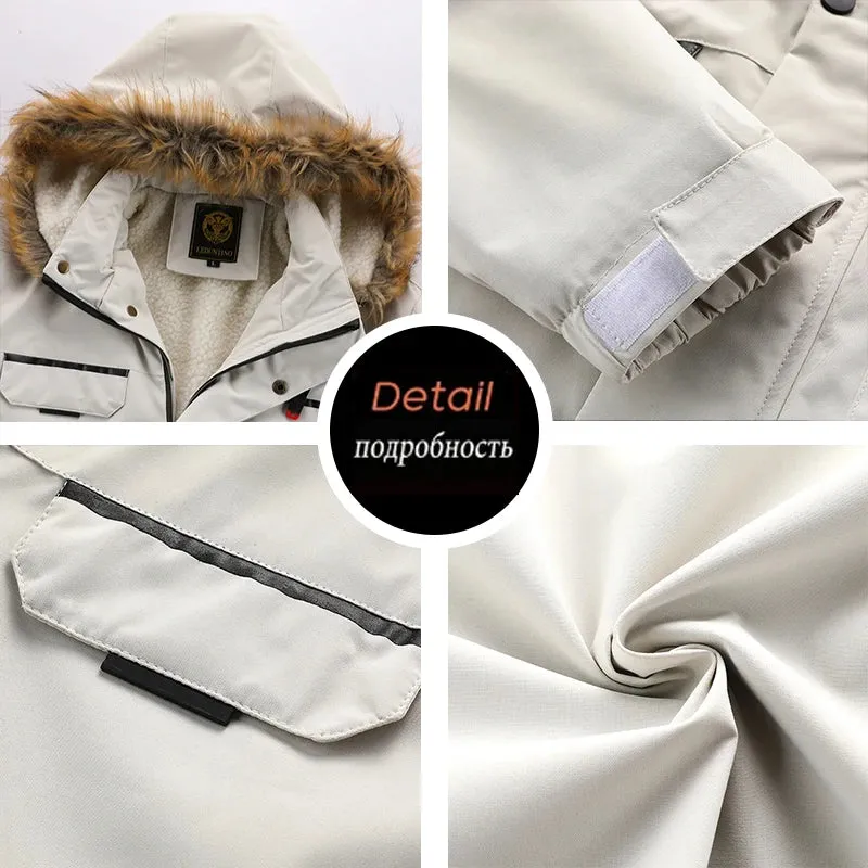 Men's Fleece-lined Thickened Jacket Casual Outdoor Parka Autumn and Winter Warm Windproof Waterproof Jacket Men's Jacket