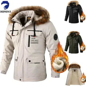Men's Fleece-lined Thickened Jacket Casual Outdoor Parka Autumn and Winter Warm Windproof Waterproof Jacket Men's Jacket