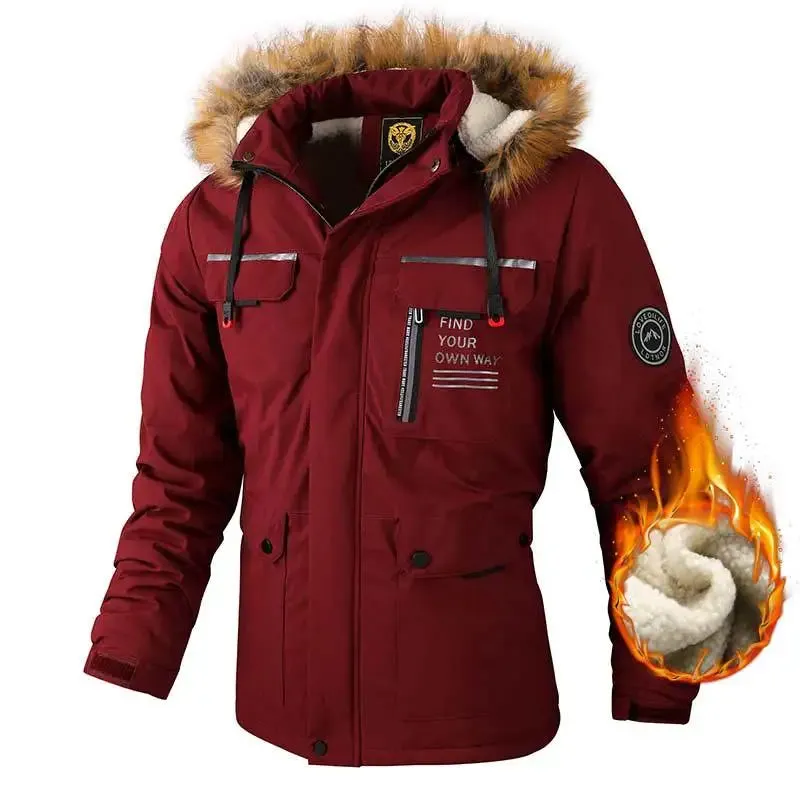Men's Fleece-lined Thickened Jacket Casual Outdoor Parka Autumn and Winter Warm Windproof Waterproof Jacket Men's Jacket