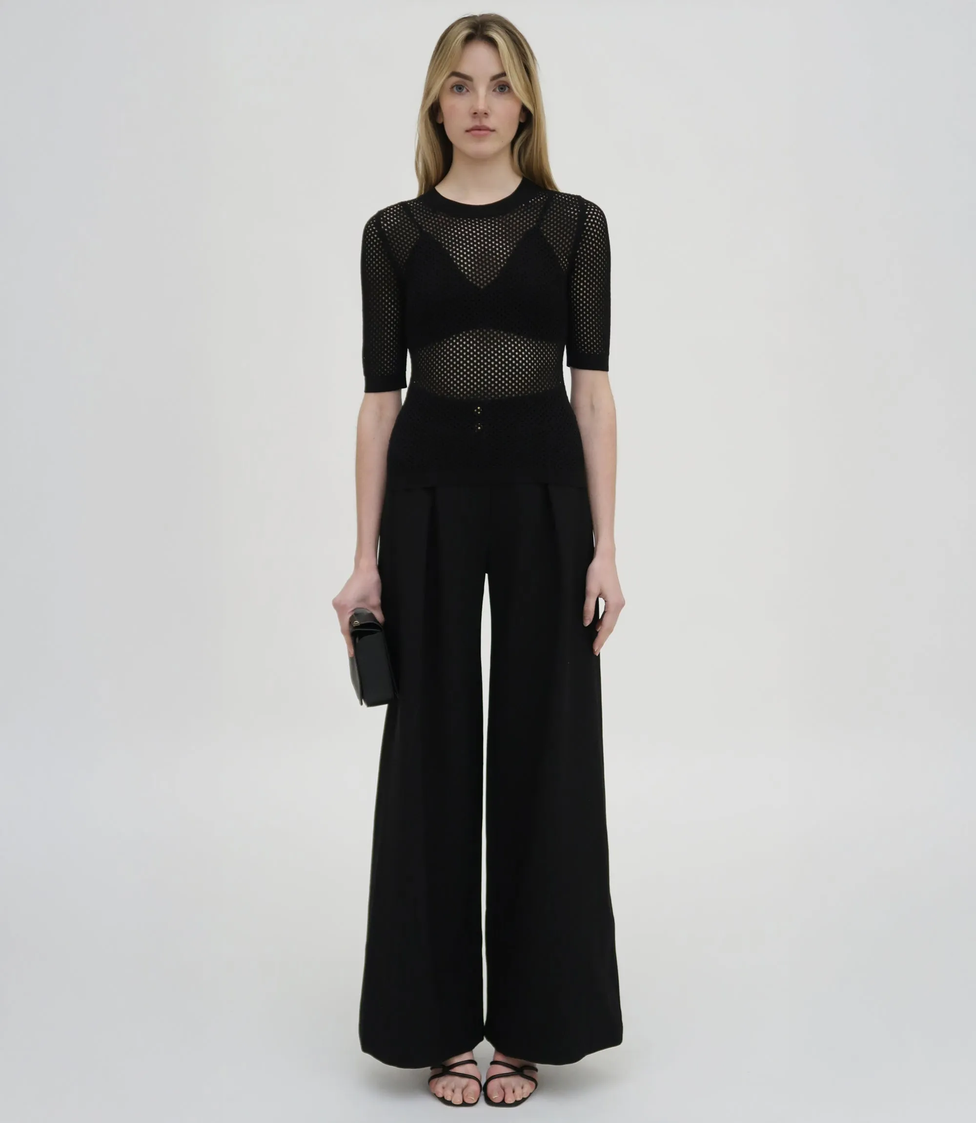 MESH CROPPED SLEEVE SWEATER