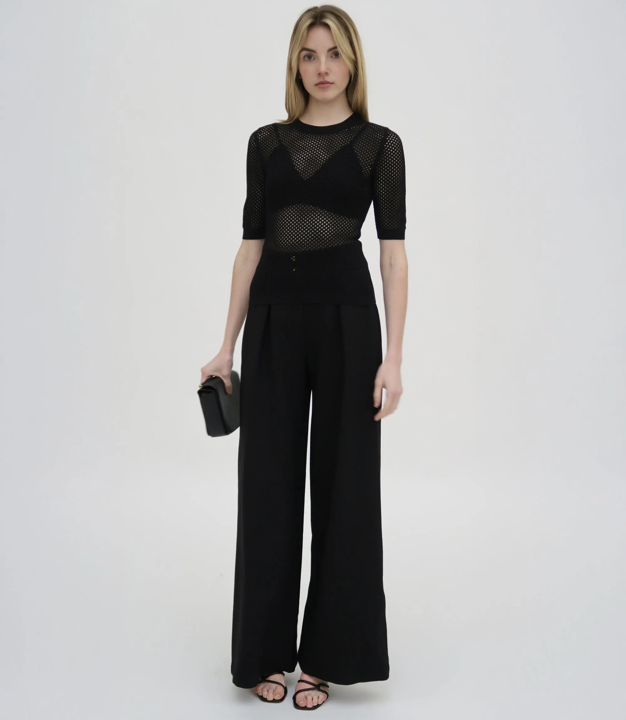 MESH CROPPED SLEEVE SWEATER