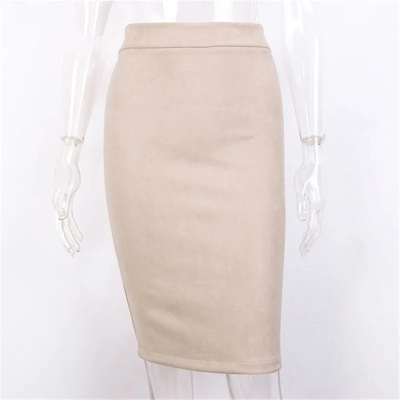 Midi Pencil Skirt Women Fashion Elastic High Waist Skirts