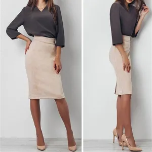 Midi Pencil Skirt Women Fashion Elastic High Waist Skirts