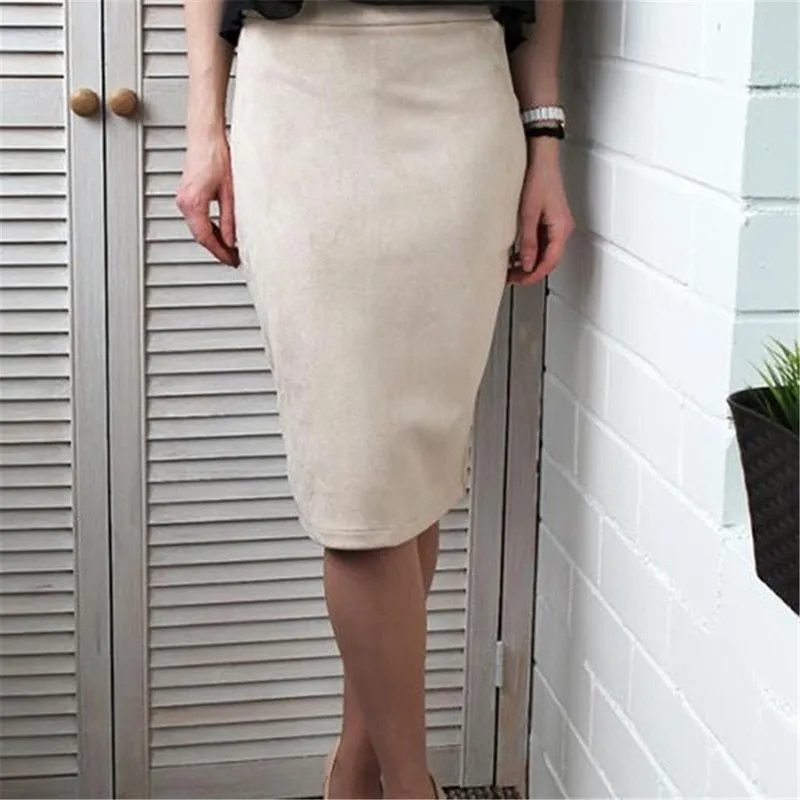 Midi Pencil Skirt Women Fashion Elastic High Waist Skirts