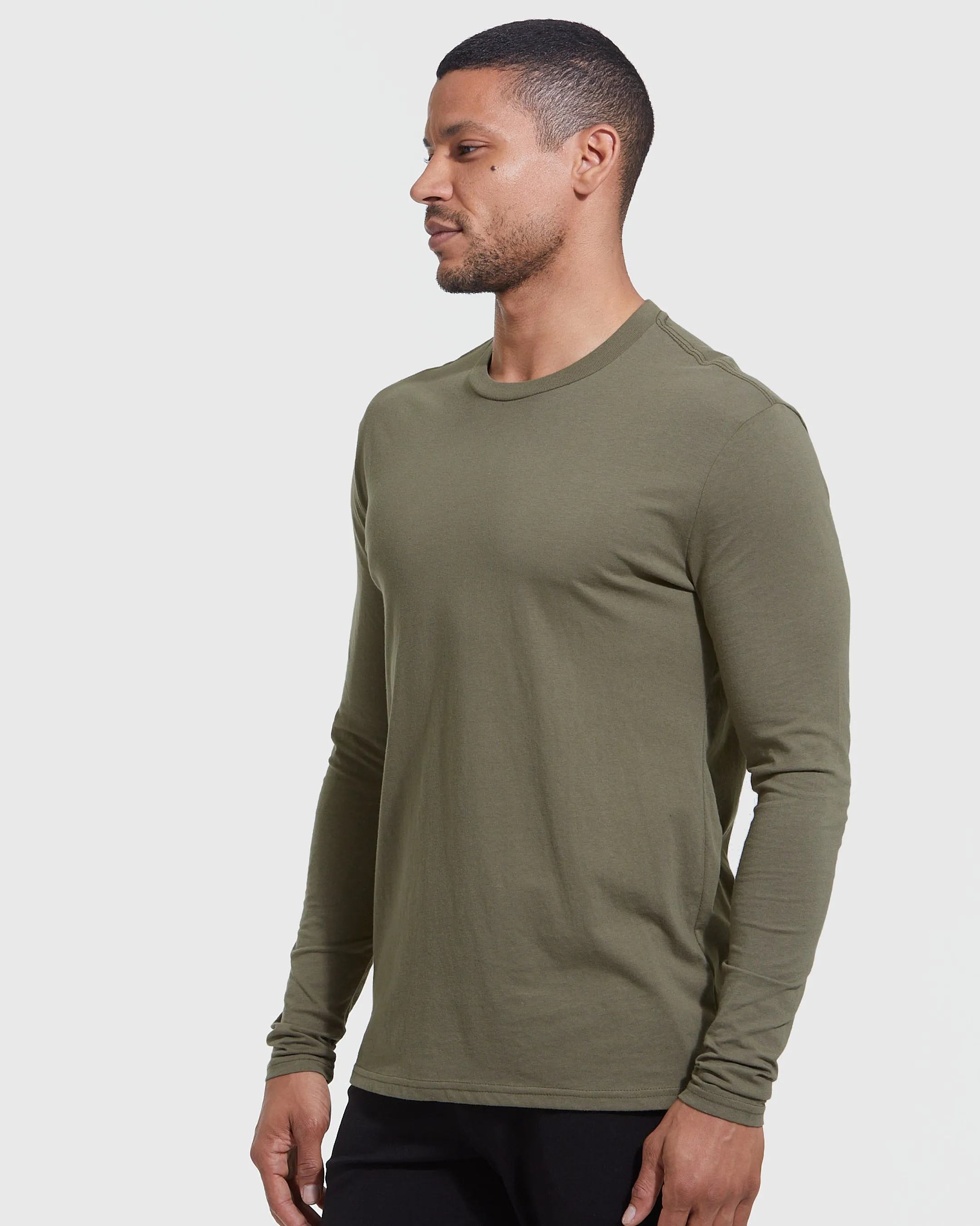 Military Green Long Sleeve Crew Neck Tee