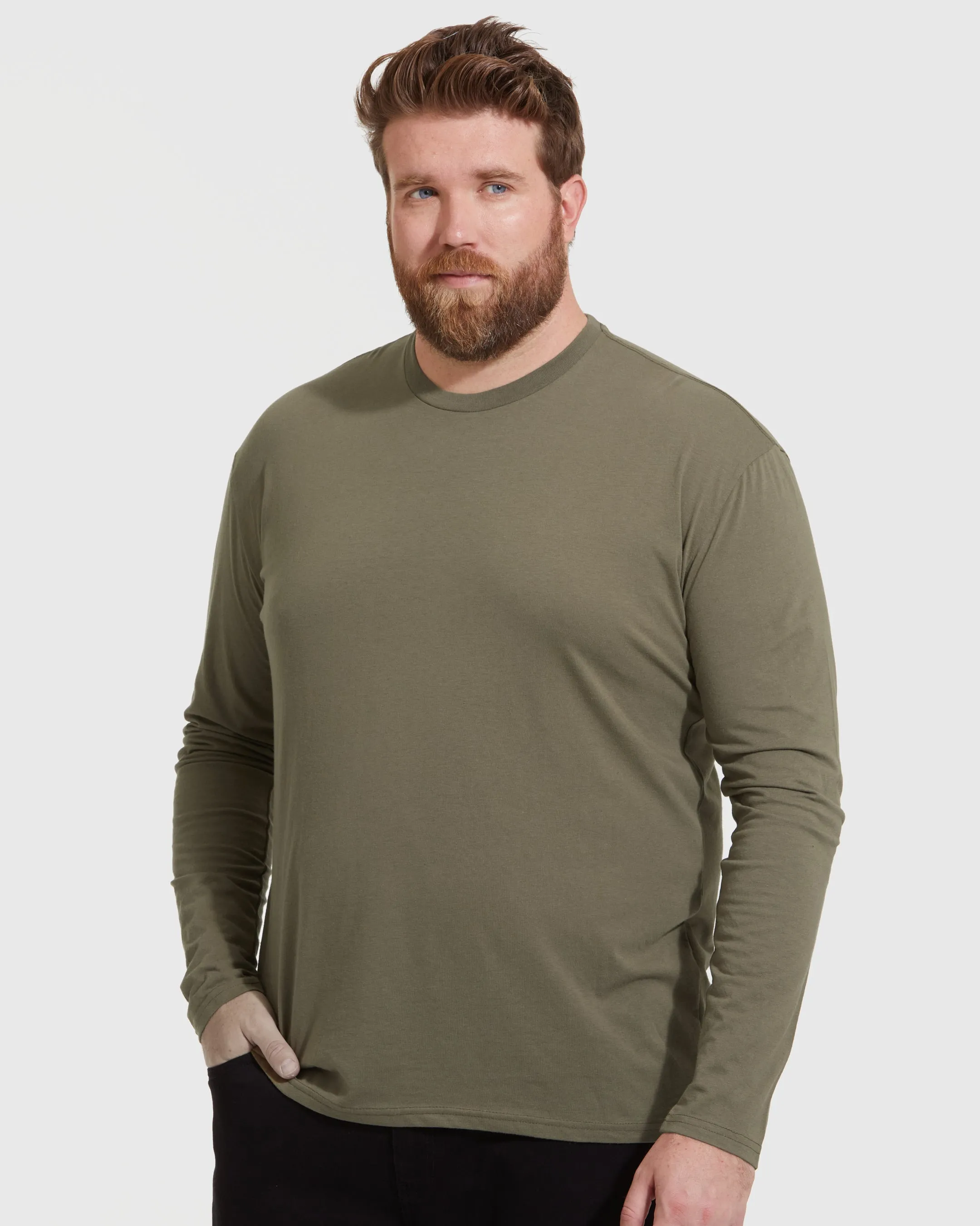 Military Green Long Sleeve Crew Neck Tee