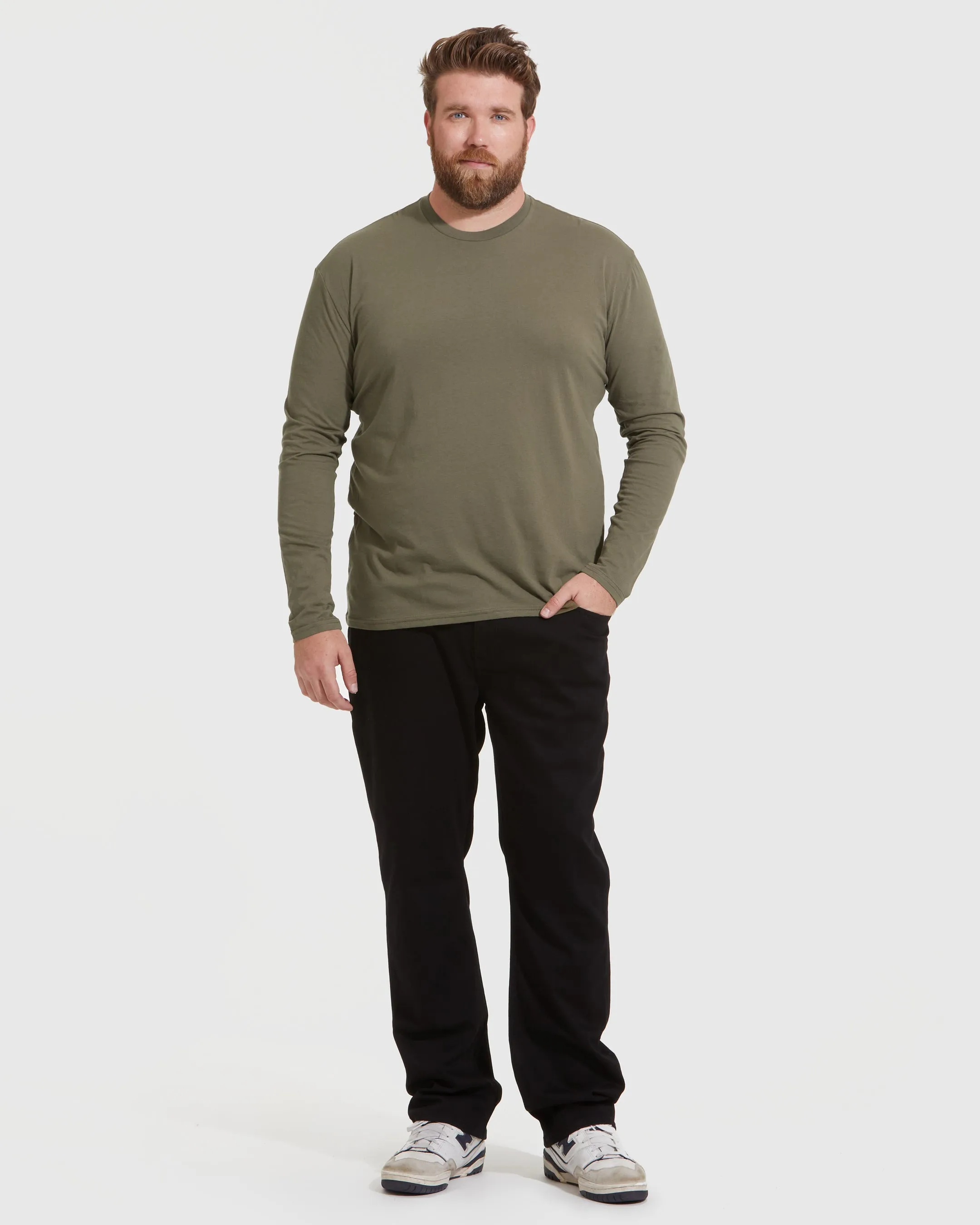 Military Green Long Sleeve Crew Neck Tee