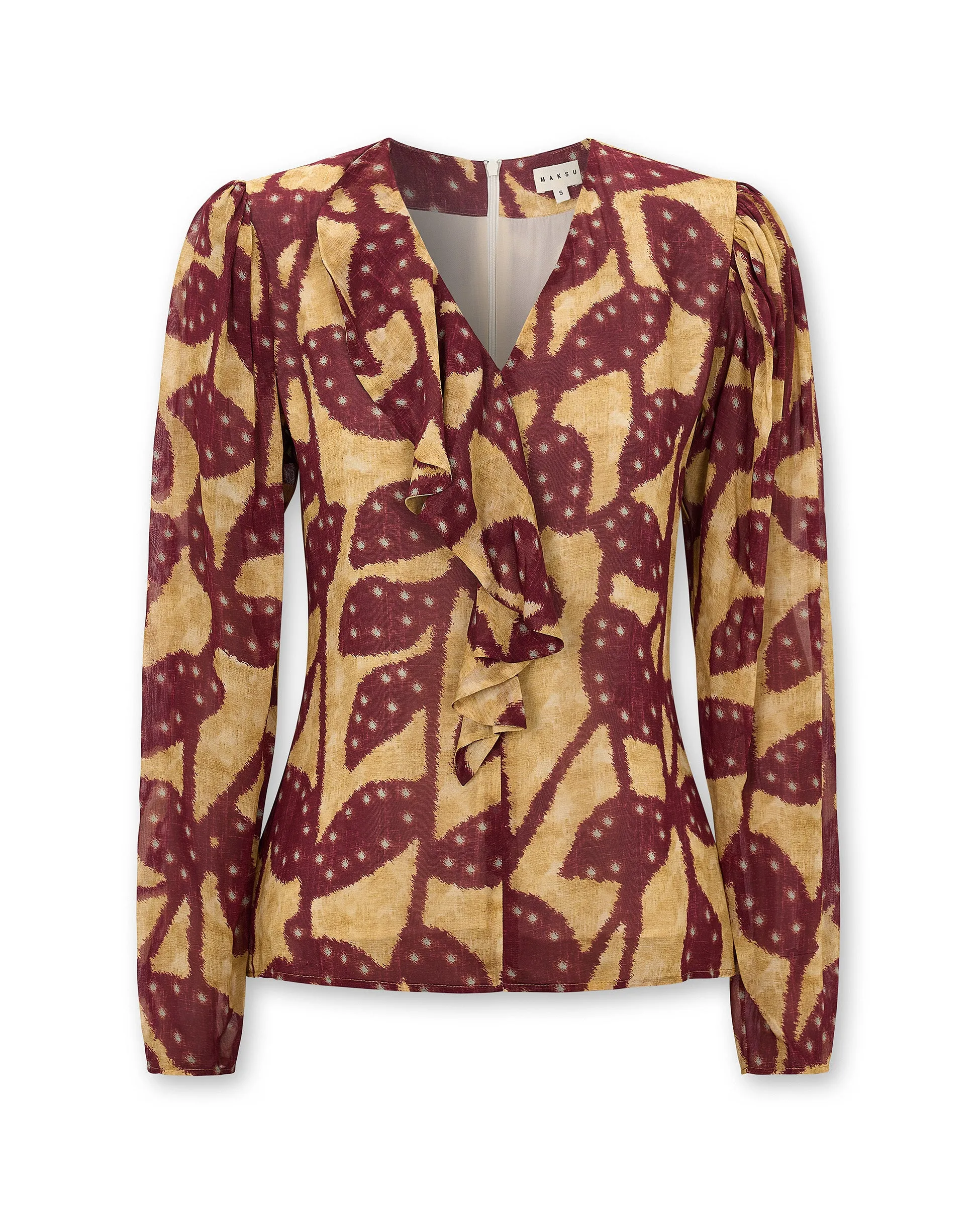 MILLIE | Burgundy & Gold Ruffle Crepe Blouse