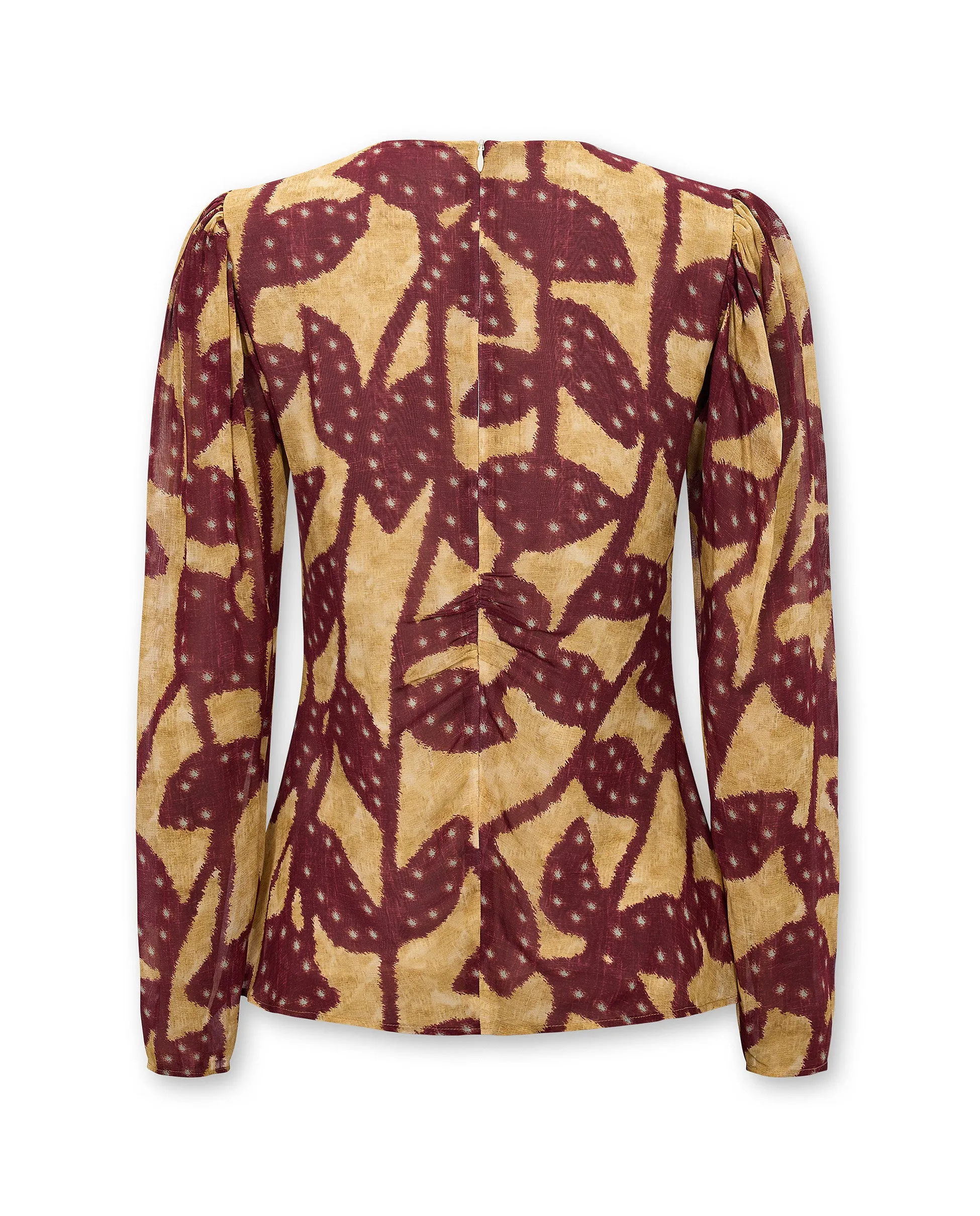 MILLIE | Burgundy & Gold Ruffle Crepe Blouse