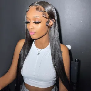Modern Show 13x6 Transparent Lace Wigs Indian Straight Remy Human Hair With Baby Hair