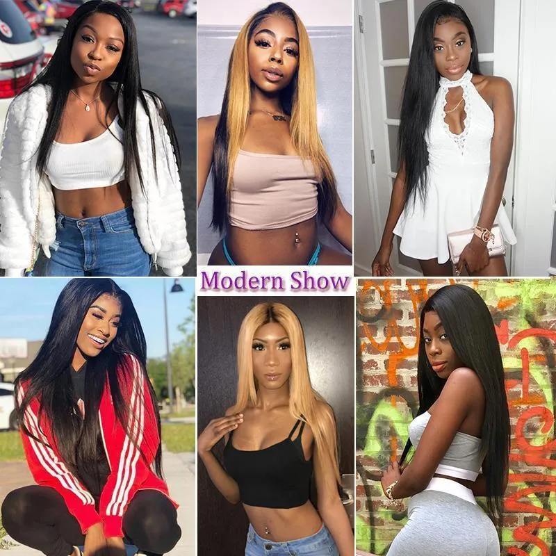 Modern Show 13x6 Transparent Lace Wigs Indian Straight Remy Human Hair With Baby Hair