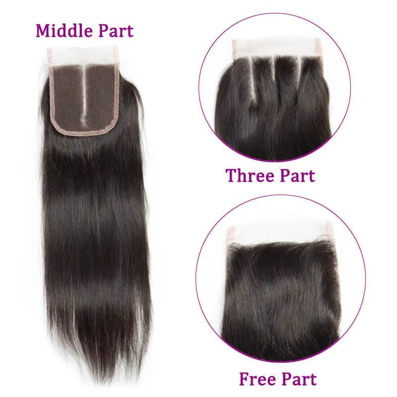 Modern Show Brazilian Straight Human Hair 3 Bundles With 4x4 Lace Closure