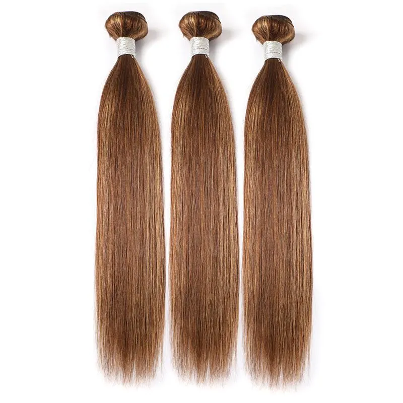 Modern Show Brown Hair With Strawberry Blonde Highlights Straight Brazilian Human Hair 3 Bundles